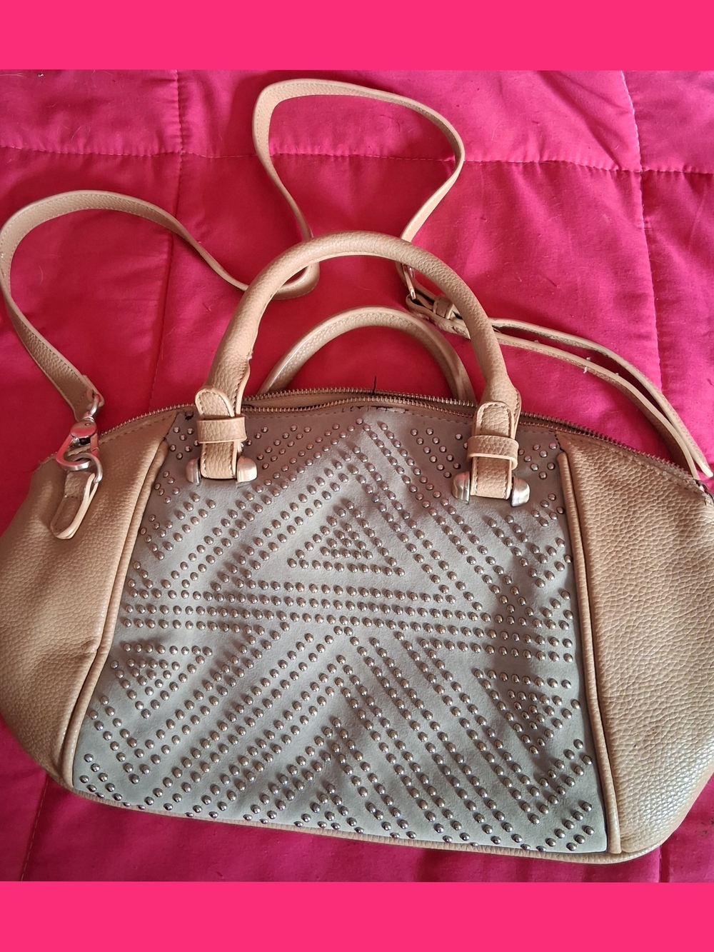 Carmen Marc Valvo Beige Studded Dome Satchel